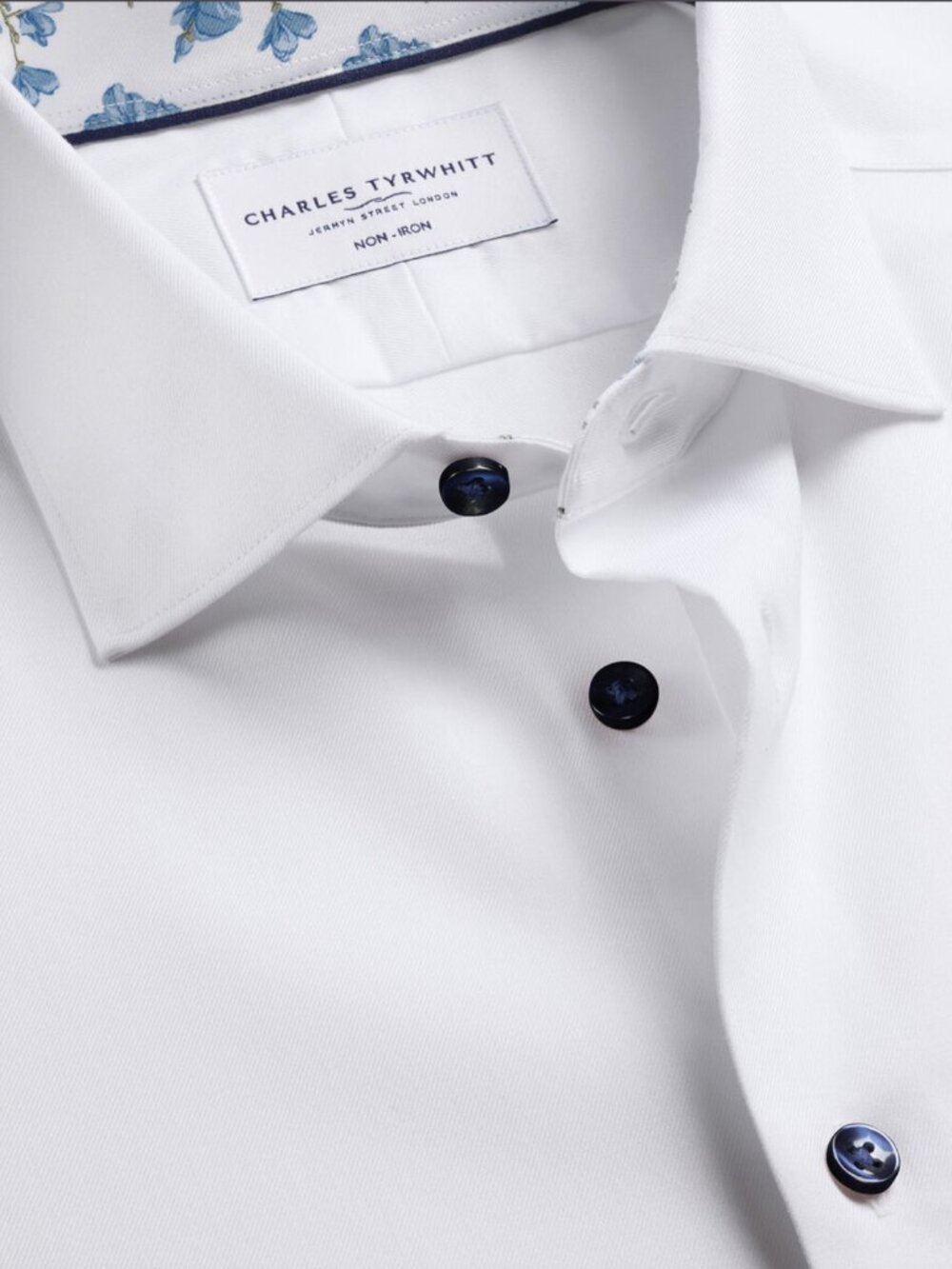 Charles Tyrwhitt Non-Iron Stretch Floral Print Trim Shirt, White, 15.5" Slim Fit - Picture 3 of 8